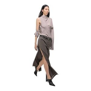 NWT Helmut Lang Silk Asymmetrical Draped Blouse Sculptural Cape Sleeve XS $545